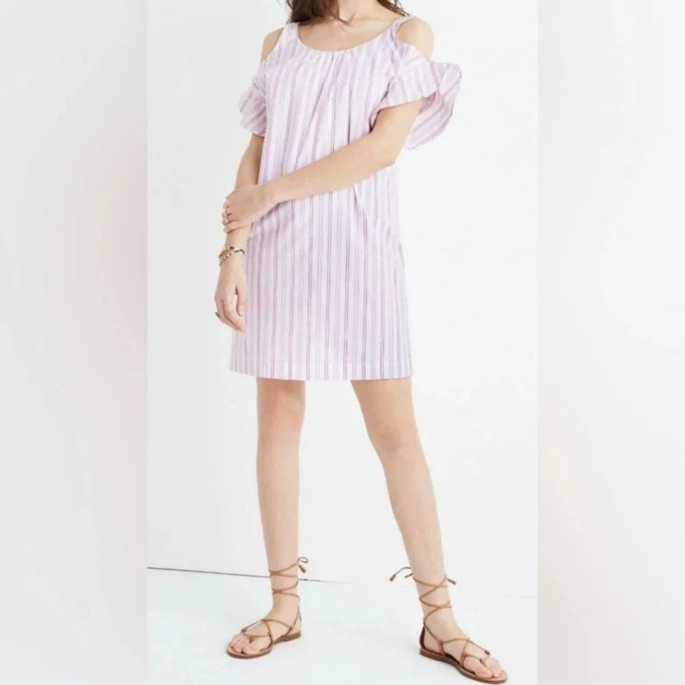 Madewell Rose Stripe Cold Shoulder Mini Casual Dress sz‎ M